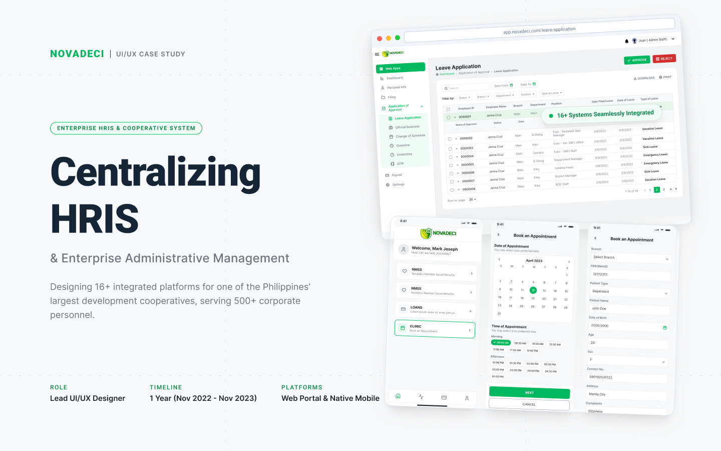 Novadeci — product screens